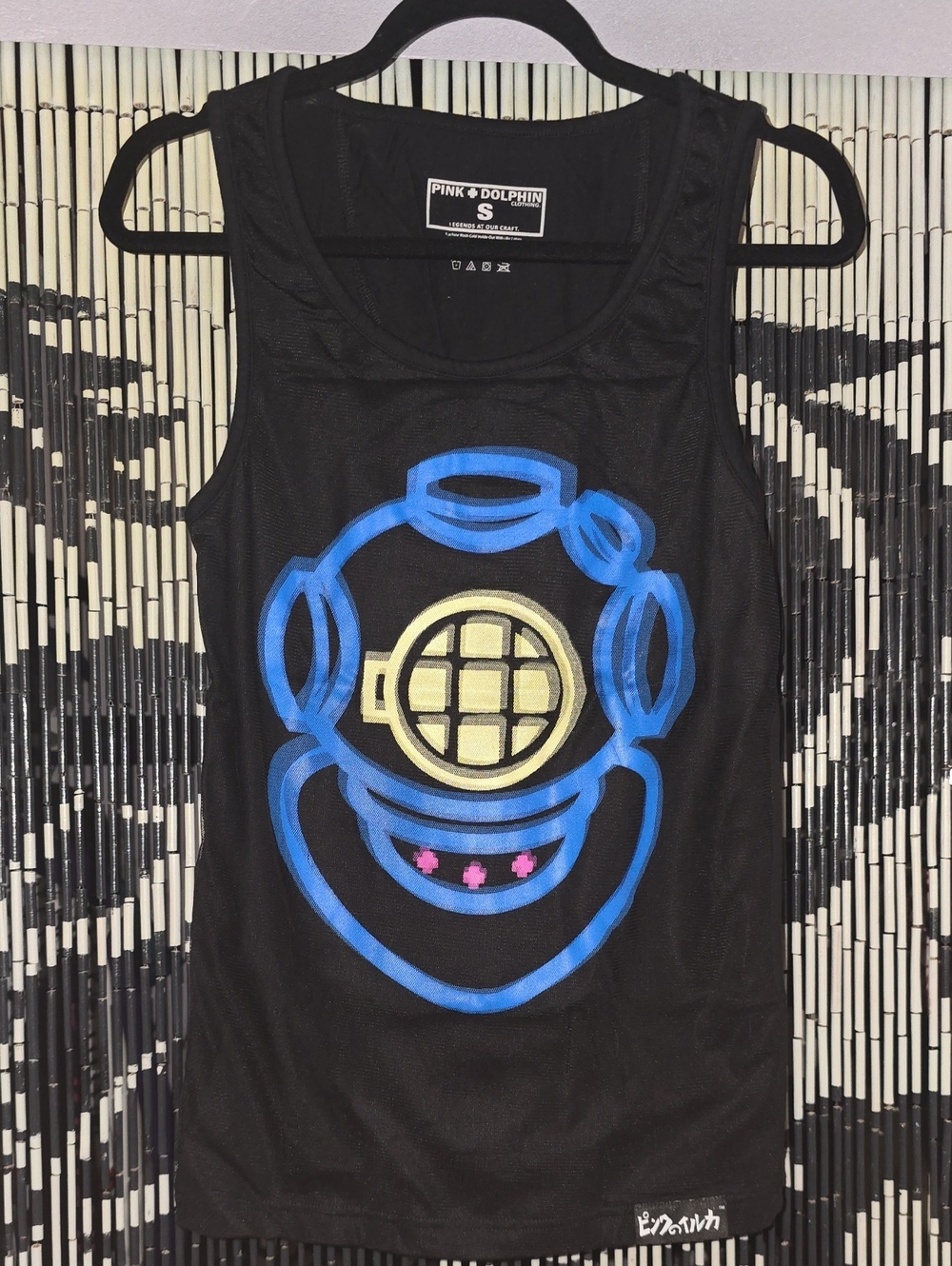Pink Dolphin Men's Black Tank with Blue & Gold Diver Graphic